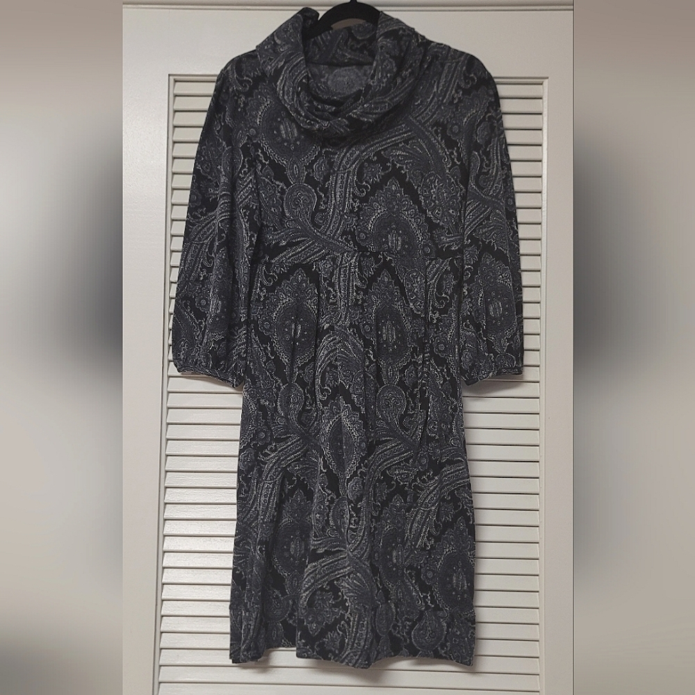 Black White Grey Business Casual Office ¾ Sleeve Dress